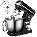 Batidora Amasadora, Aicok Amasadora de Bajo Ruido para Repostería, Robot de Cocina Automática Multifuncional con dos Gancho Amasador, 5L 6 Niveles de Velocidad Recipiente de Acero Inoxidable