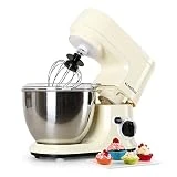 Klarstein - Carina Morena, Robot de cocina, Batidora, Amasadora, 800 W, 4 L, Batido planetario, 6 niveles de velocidad, Recipiente de acero inoxidable, Bloqueo de seguridad, Beige