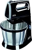 AEG SM3300 Batidora de Varillas Amasadora Serie 3 con Bol, Apta para Lavavajillas, 5 Velocidades, Función Turbo, Varillas Batidoras, Varillas Amasadoras, Aptos Lavavajillas, 450 W,3.5L,Negro
