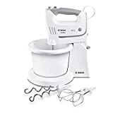 Bosch ErgoMixx MFQ36460, Batidora y Amasadora para Repostería, 450 W, Varillas Batidoras, Garfios Amasadores y Bol Giratorio, Color Blanco