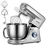 CHeflee 1800W Amasadora Batidora, Amasadora de Pan de Alto Voltaje 6 Velocidades con Recipiente de Acero Inoxidable de 7,2 litros,Plata