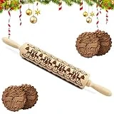 Navidad Rodillo Amasar,Rodillo Amasar Madera,Rodillo de Amasar en Relieve para Navidad,Navidad Rodillo Galletas,Rolling Pin Christmas,Rodillo de Amasar para Fondant, Pastas,DIY Hornear Galletas